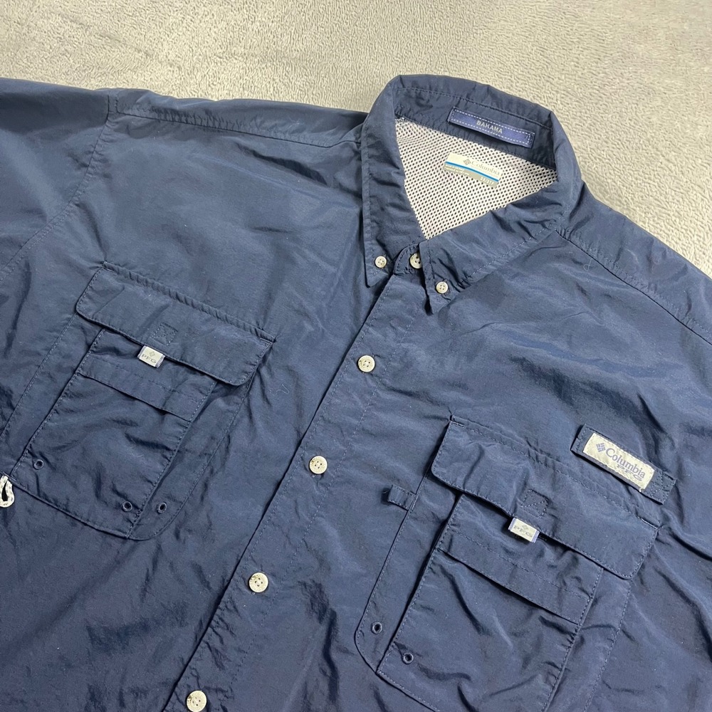 Columbia PFG Bahama Fishing Shirt Mens 3X Short Sleeve Navy Blue Button Down